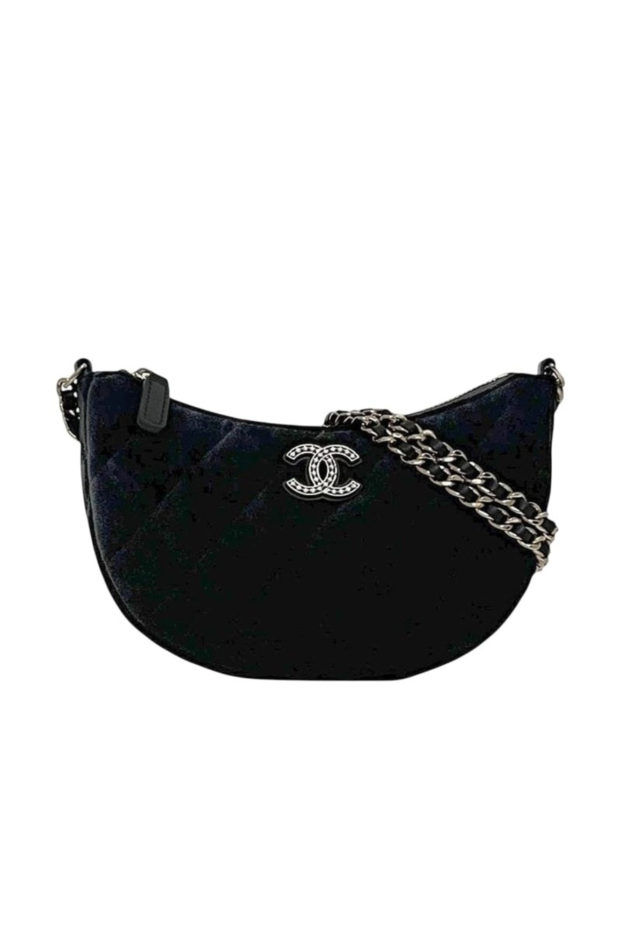 Chanel Shoulder Bag Half Moon Chain Black 2024